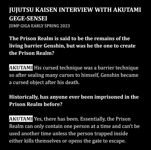 the image shows the answers given by the author about the Prison Realm