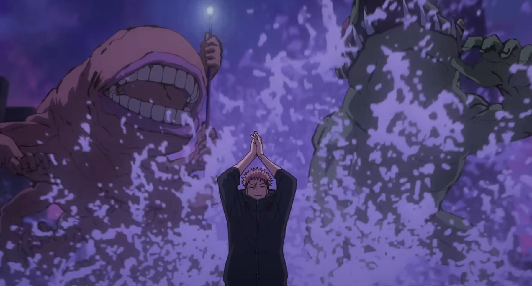 The image shows a scene of Jujutsu Kaisen in which Yuji Itadori activating his Domain Expansion technique. 
